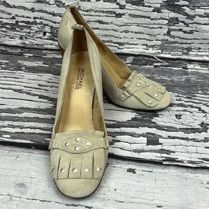 MICHAEL KORS - TAUPE - GWEN CREPE KIL TIE SUEDE PUMPS - SIZE 9